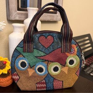 Woven Owl Tapestry Satchel Hand Bag - Multicolor NWOT